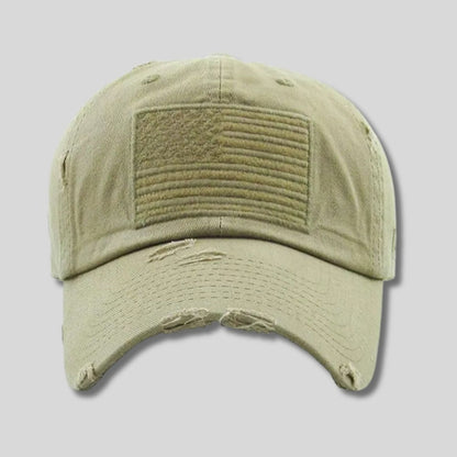 American Flag Adult Khaki Tan Vintage Patch Baseball Hat