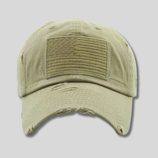 American Flag Adult Khaki Tan Vintage Patch Baseball Hat