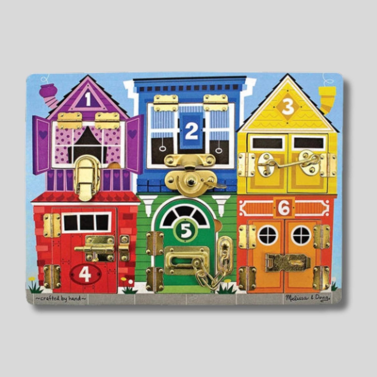 Melissa & Doug wooden latch board locks puzzle with 6 pannels. - Little Gift Nook
