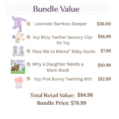 Baby product bundle with items and their prices on a white background