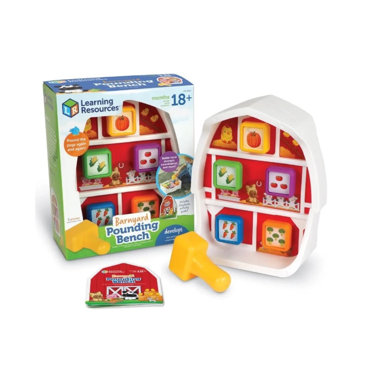 Learning Resources Barnyard Pounding Bench toy with packaging on a white background - Little Gift Nook.