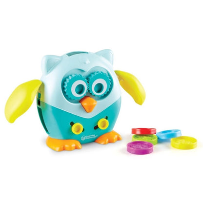 Hoot the Owl Plastic Learning Resources toy with colorful discs on a white background.