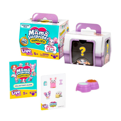 Mama Surprise! Mystery plastic puppy playset with carrier with surprise toys inside and collectible sheet. 