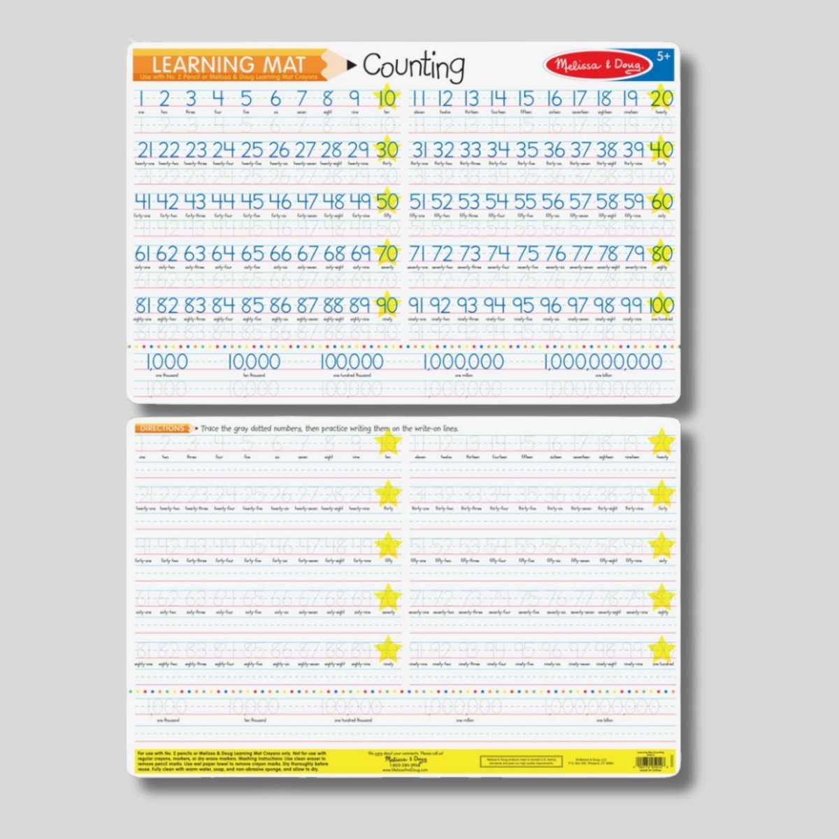 Melissa & Doug double sided wipe off educational learning mat counting 1-100. Little Gift Nook