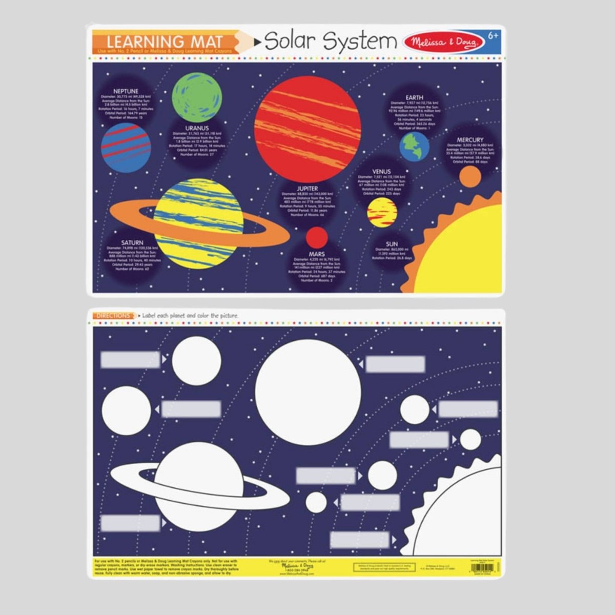 Melissa & Doug double sided wipe off educational solar system learning mat. - Little Gift Nook