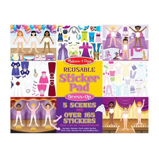 Melissa & Doug reusable sticker pad dress up cover on white background. Little Gift Nook