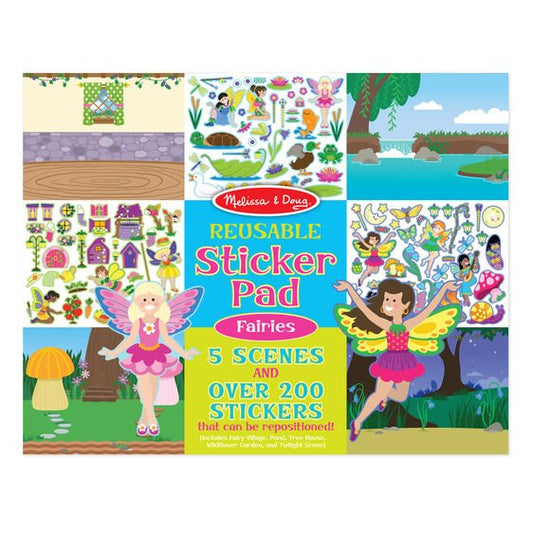 Melissa & Doug reusable sticker pad fairies theme cover on white background. Little Gift Nook