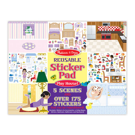 Melissa & Doug reusable sticker pad Play House cover on white background. Little Gift Nook
