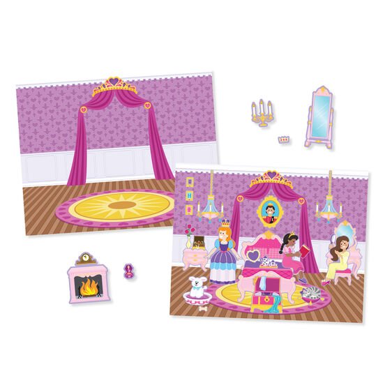 Melissa & Doug reusable sticker pad princess castle bedroom scene and stickers.