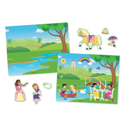 Melissa & Doug reusable Princess Castle garden scene and stickers pad on white background.