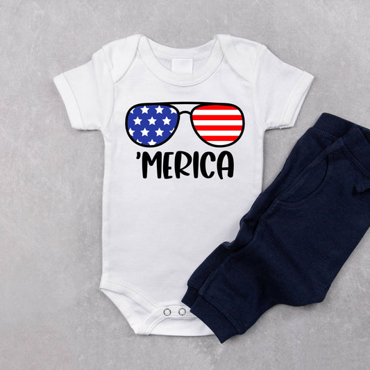 ‘Merica Baby Onesie or Toddler Shirt – Red White & Blue 4th of July