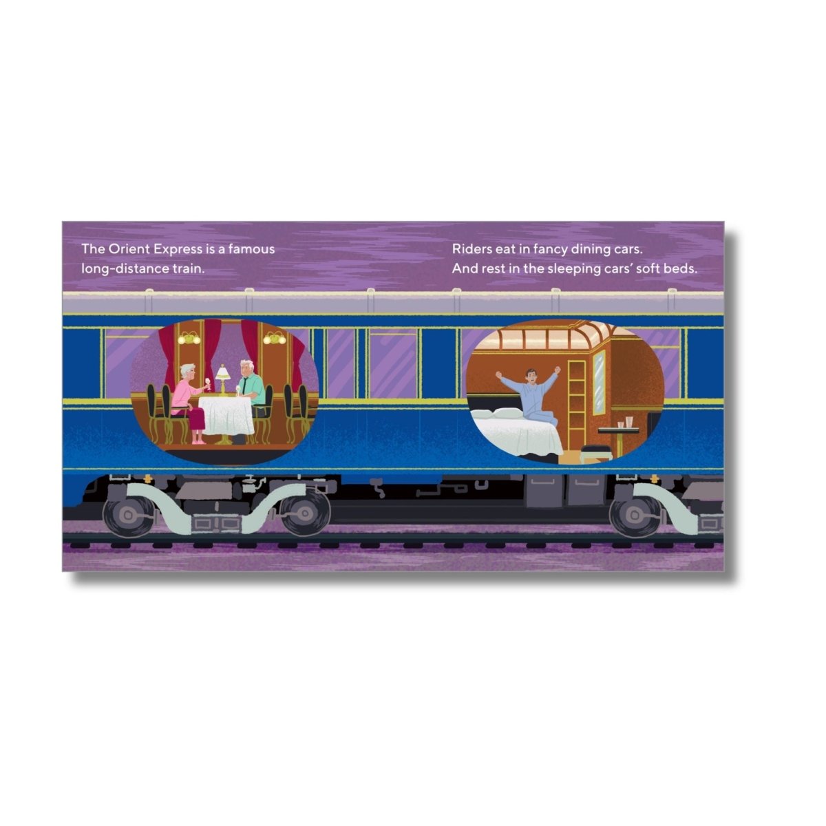 Inside My first book of trains illustration of inside train cars.