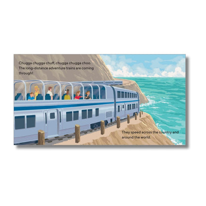 Inside My First Book of Trains soft cover book with long distance train adventure.