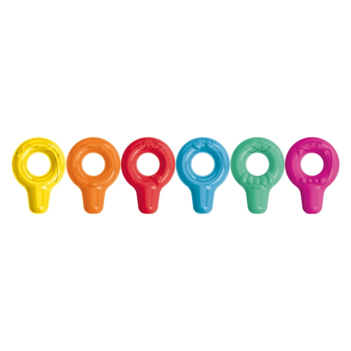 Set of 6 colored my first toddler easy grip crayons set on white background.
