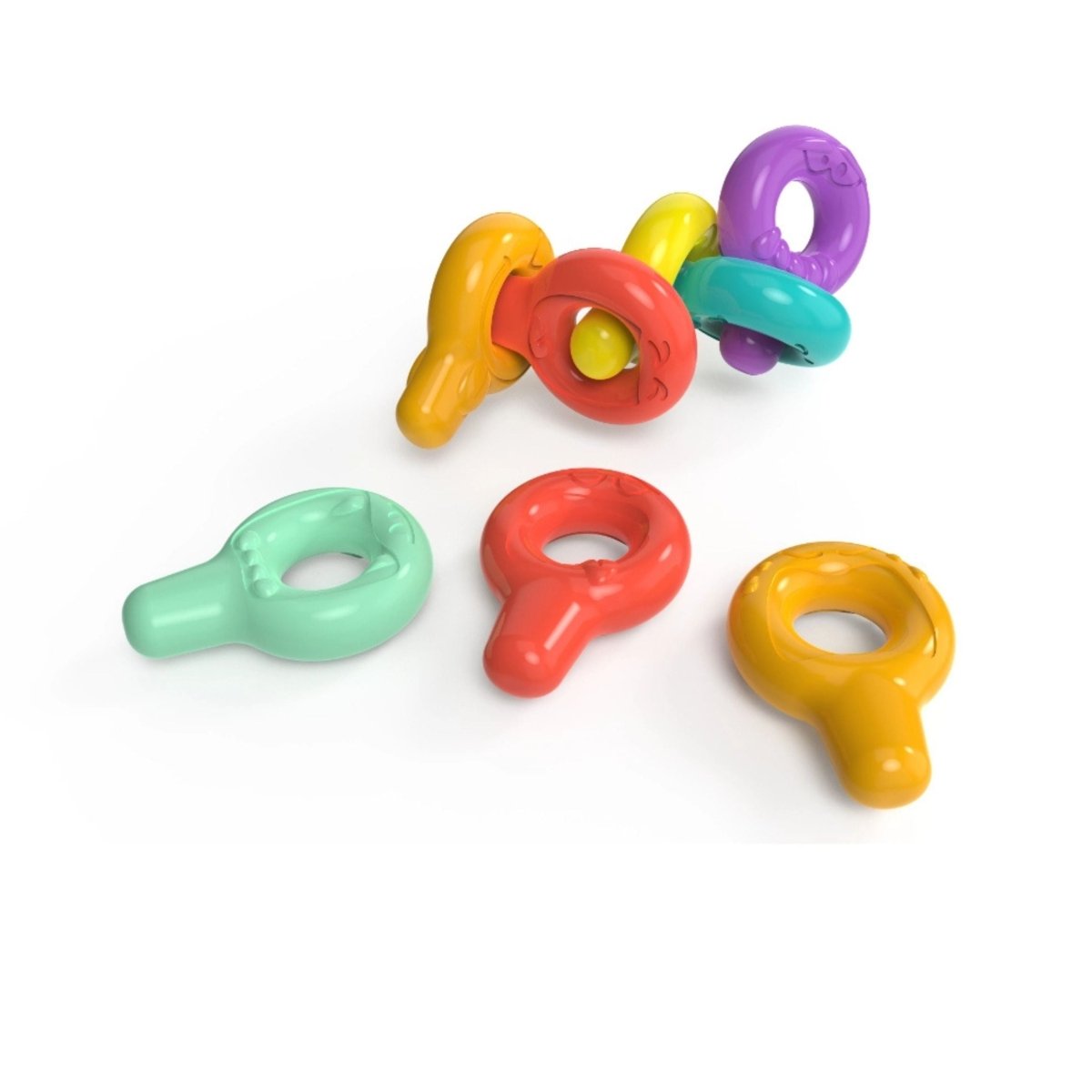 My first crayons for toddlers key shaped stack and connect. colorful crayons on a white background.