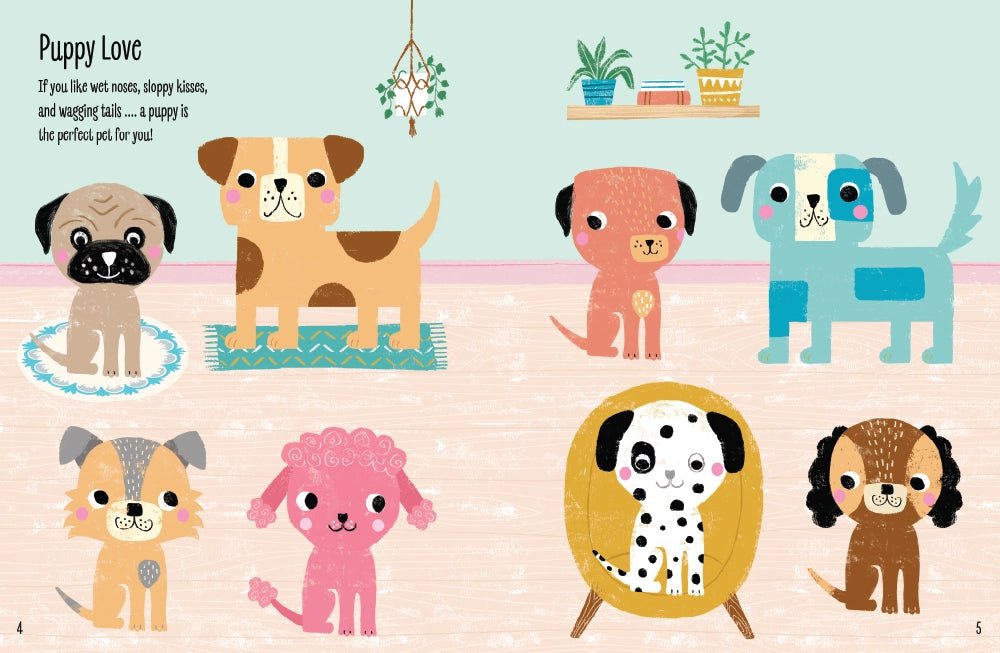 My sticker dress up pets dog pages with cartoon dogs.