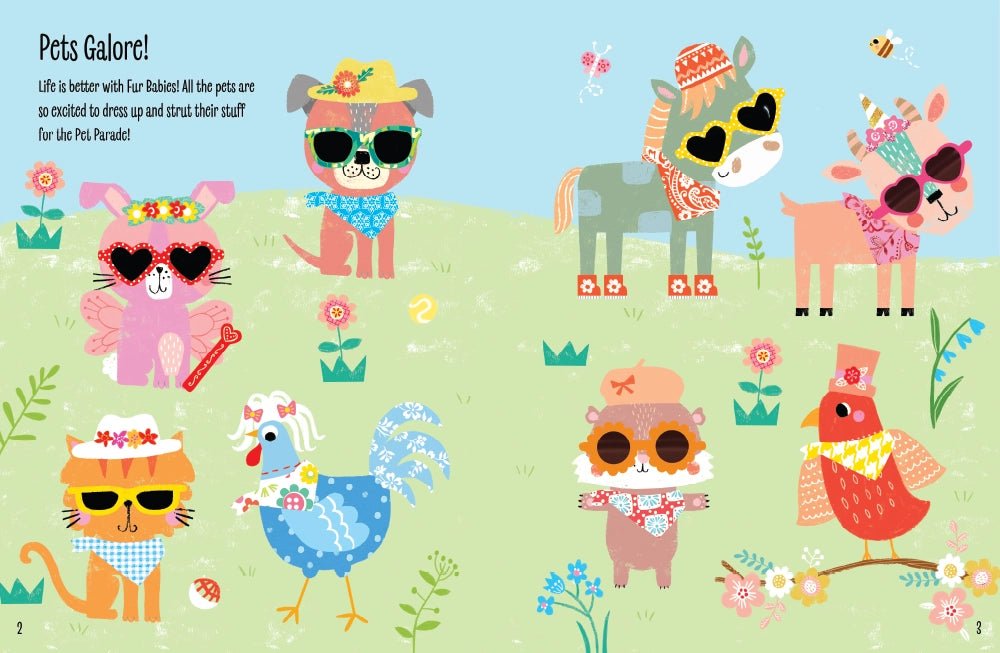 My sticker dress up Pets activity book cartoon pets in sunglass stickers. 