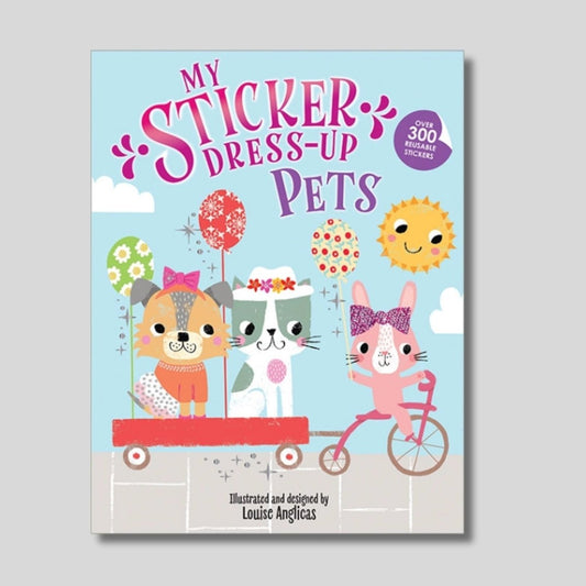 My sticker dress up pets sticker book cover with cartoon animals sitting on light gray background. Little Gift Nook