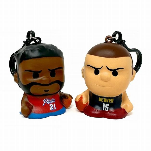 NBA Squeezymates 2025 Mystery Bag random players - slow rise keychain collectible players standing on white background. 