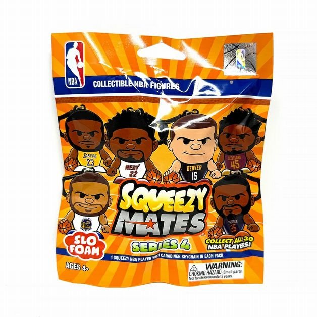 NBA Squeezymates 2025 series 4 mystery bag with one random player inside. Sitting on white background. 