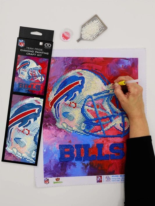 NFL officially licensed Buffalo bills logo helmet diamond art craft kit in package on white background. Little Gift Nook