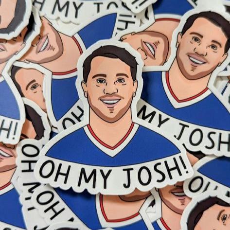 blue torso shaped OH MY JOSH buffalo football waterproof sticker with same image background. Little Gift Nook
