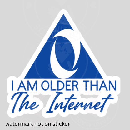 Sticker with 'I AM OLDER THAN The Internet' blue and white sticker on a gray background. Little Gift Nook