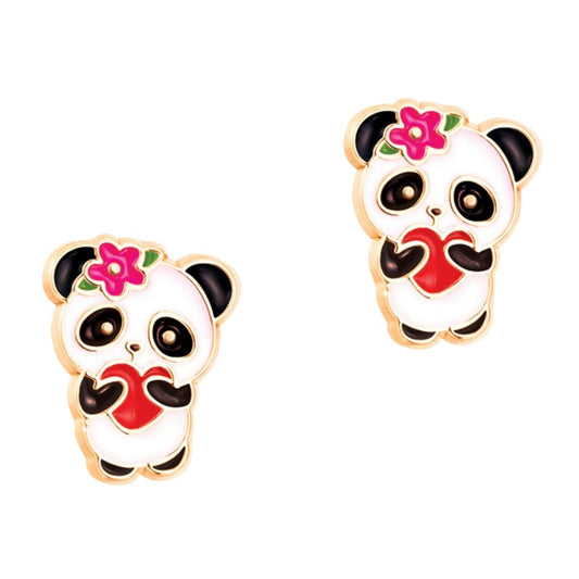 Panda hearts lead free pierced earrings for kids.  - Little Gift Nook