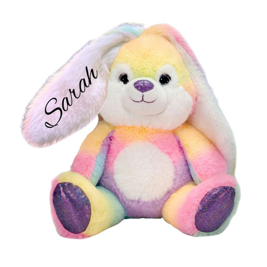 Personalize our Rainbow Sherbet 6" Soft Bunny. Personalize with a name in the floppy ears.  Makes cute gift idea! Little Gift Nook.