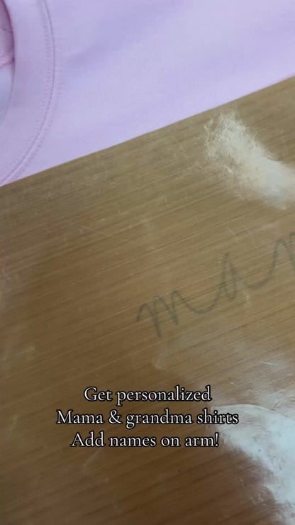 Video of custom pink "Mama" crewneck sweatshirt at the Little Gift Nook Jamestown, NY.