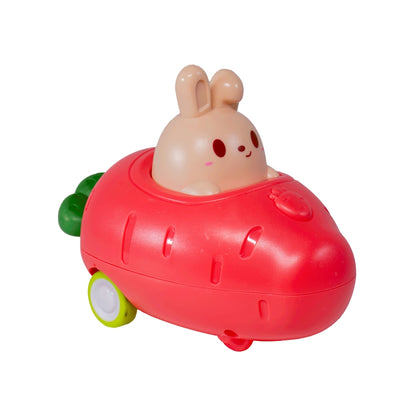Push N' Go Bunny, Spring, Easter in pink carrot car! Push bunny down and watch car go! Easter gift - Little Gift Nook