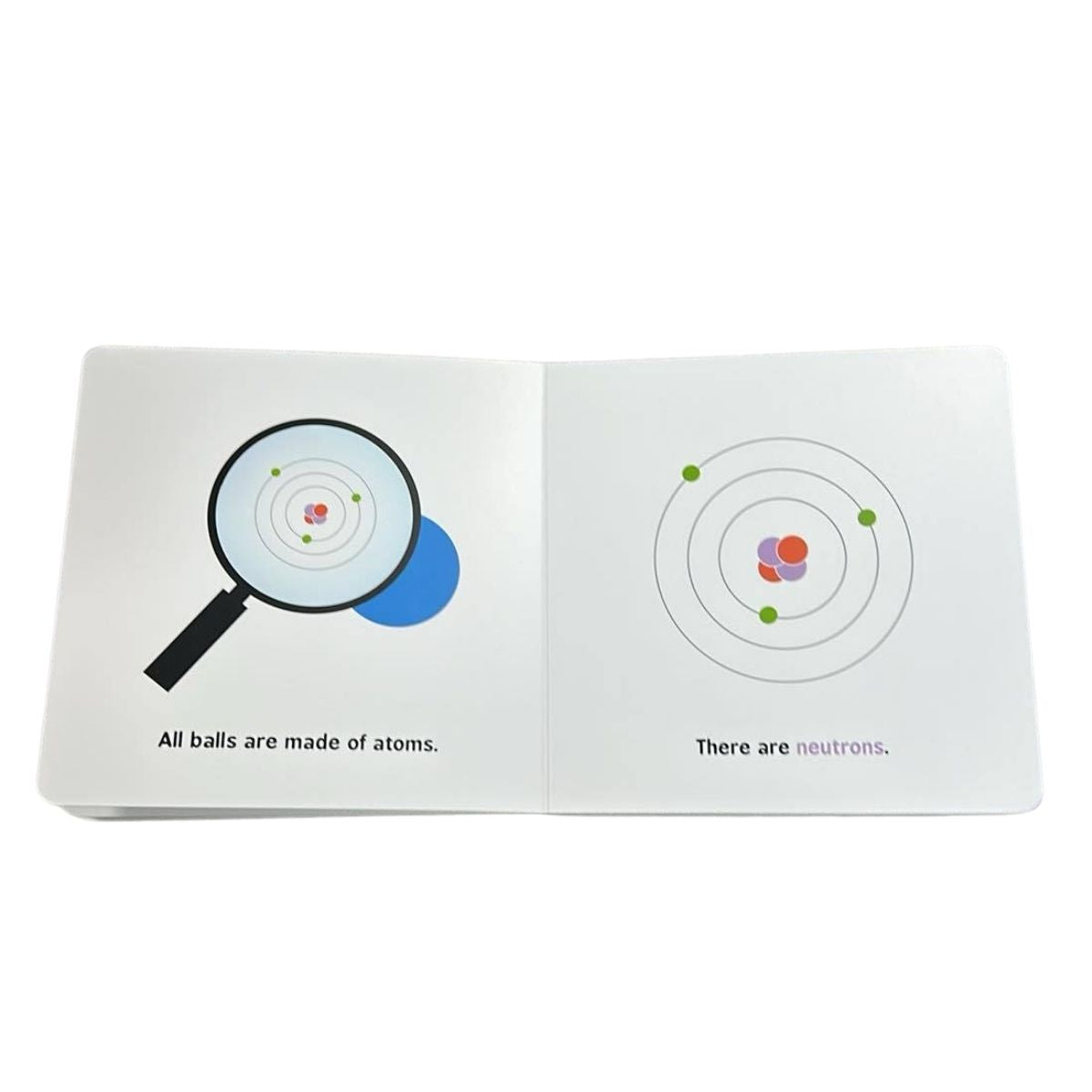Quantum Physics for babies book inside pages about atoms and neutrons. 