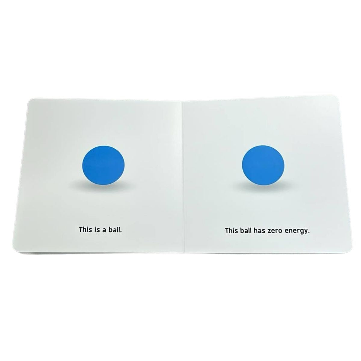 Quantum Physics board book for babies open pages with a blue ball and energy.  