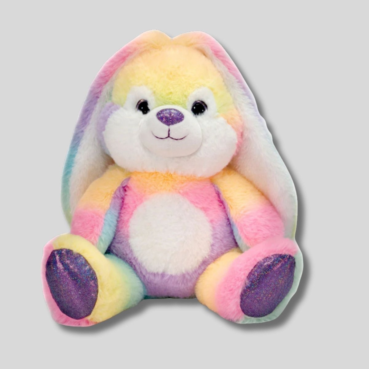 Rainbow Sherbet 6-inch plush bunny with customizable floppy ears - Little Gift Nook