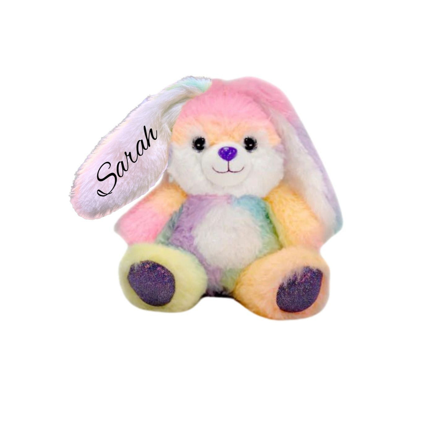 Rainbow Sherbet 6" Soft Bunny. Personalize with a name in the floppy ears.  Makes cute gift idea! Little Gift Nook.