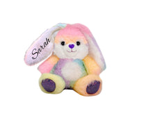 Load image into Gallery viewer, Rainbow Sherbet 6&quot; Soft Bunny. Personalize with a name in the floppy ears.  Makes cute gift idea! Little Gift Nook.