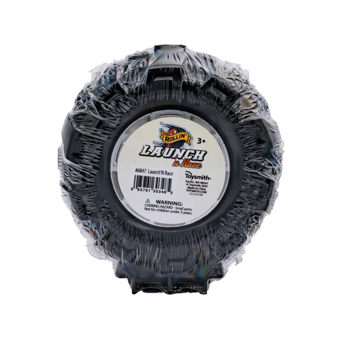 Rollin' Launch ‘N Race plastic tire toy with matchbox style car inside and button to launch car out! - Little Gift Nook