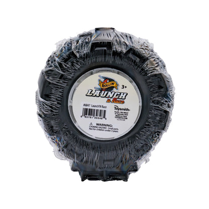 Rollin' Launch ‘N Race plastic tire toy with matchbox style car inside and button to launch car out! - Little Gift Nook