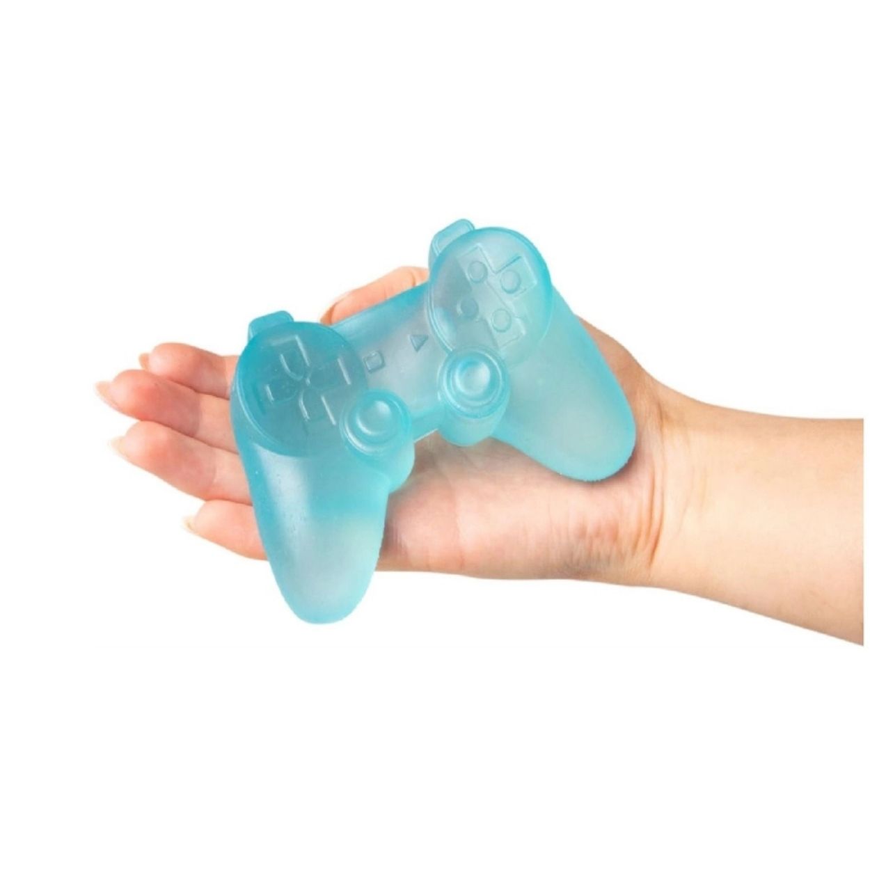 Scrunchems® Sugar Controller Squishy Fidget Toy in blue, being held by hand on a white background.