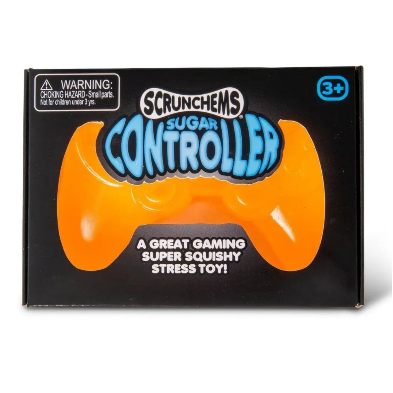 Scrunchems® Sugar Controller Squishy Fidget Toy in orange, in box, on a white background.