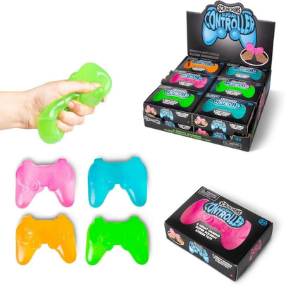 Scrunchems® Sugar Controller Squishy Fidget Toy in 4 colors and box packaging sitting on white background.