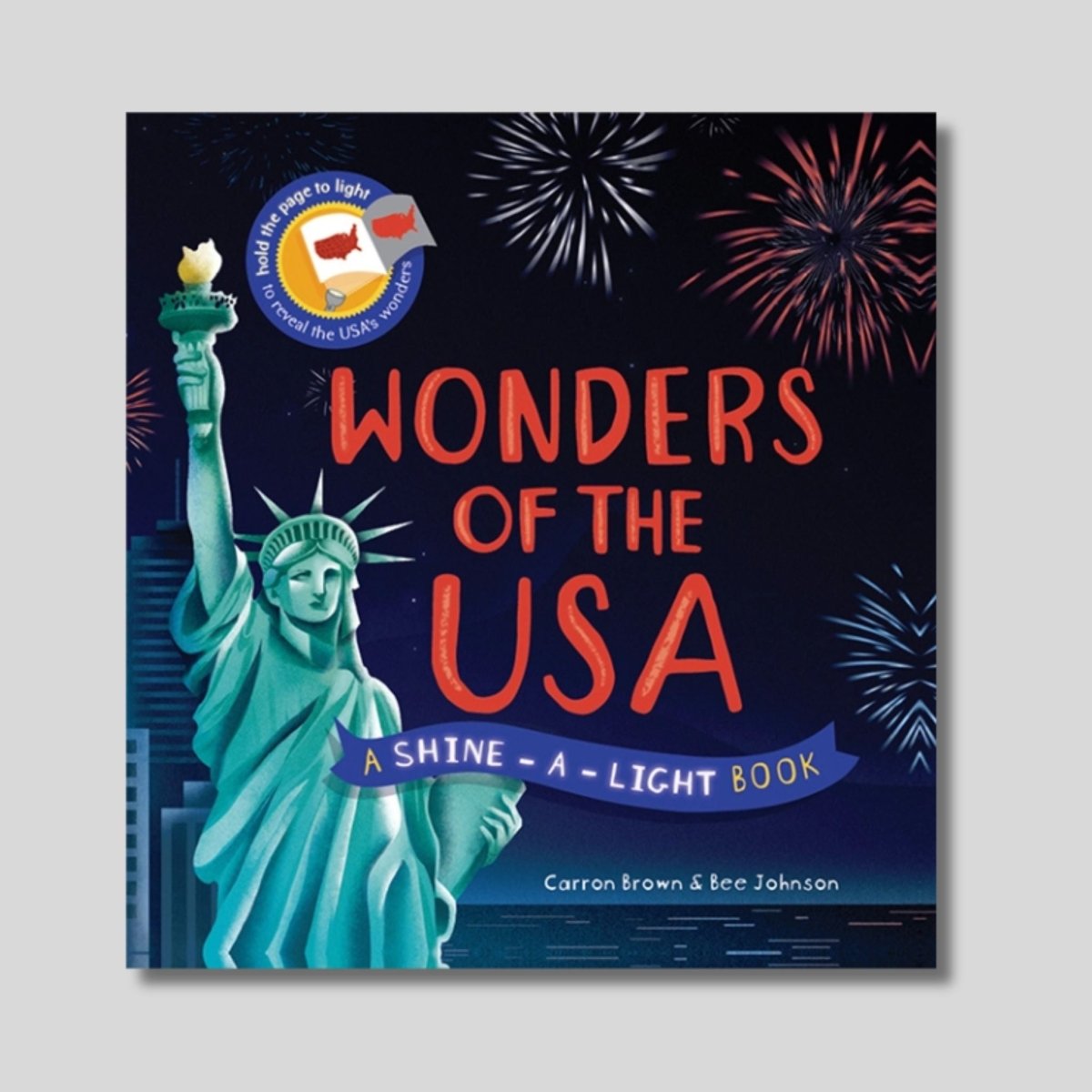 Shine-A-Light: Wonders of the USA Book cover on light gray background. Little Gift Nook