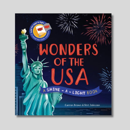 Shine-A-Light: Wonders of the USA Book cover on light gray background. Little Gift Nook