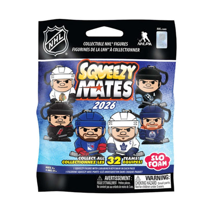Squeezy Mates NHL2026 Hockey Mystery Blind bag packaging collectibles on a white background.