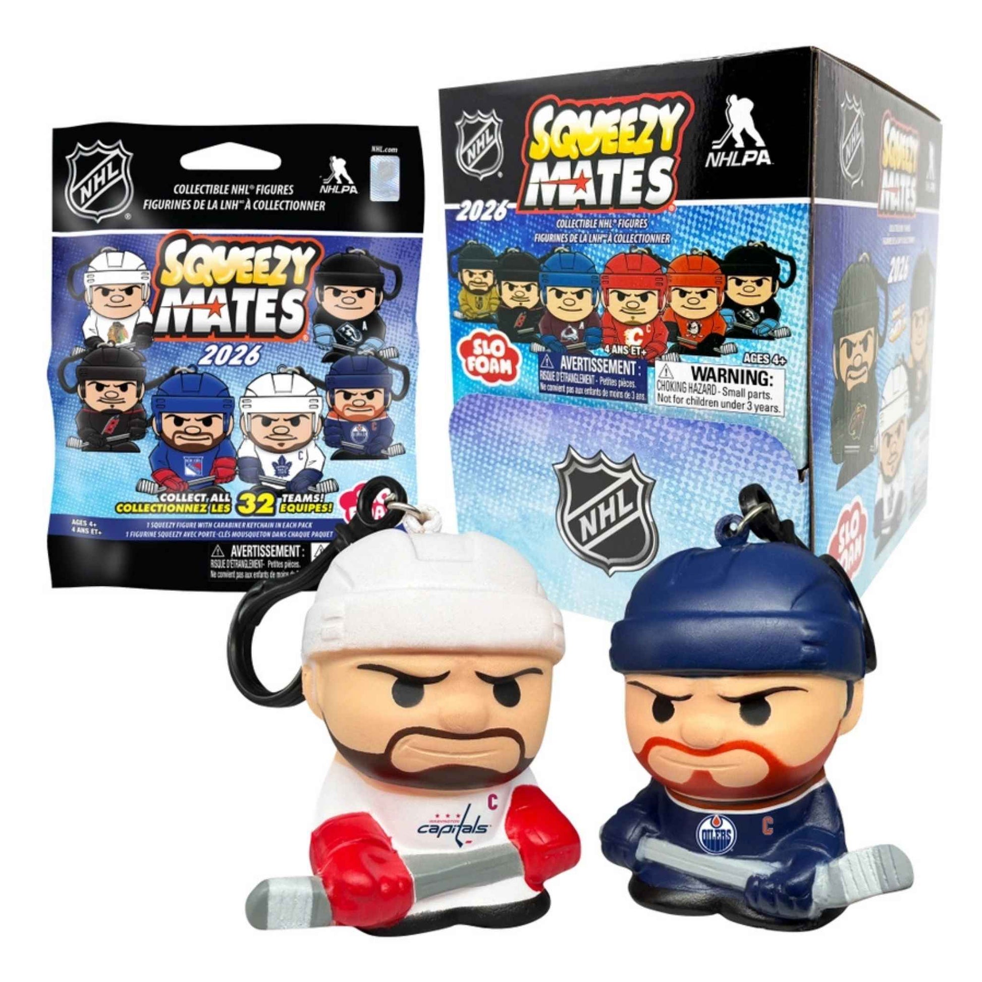 NHL Squeezy Mates mystery slow rise figures in blind bag packaging shown on white background.
