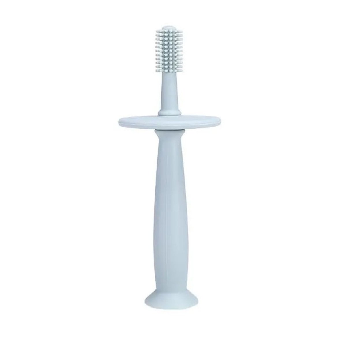 ToothieBrush Baby & Toddler Toothbrush in Green with a stopper standing on white background.