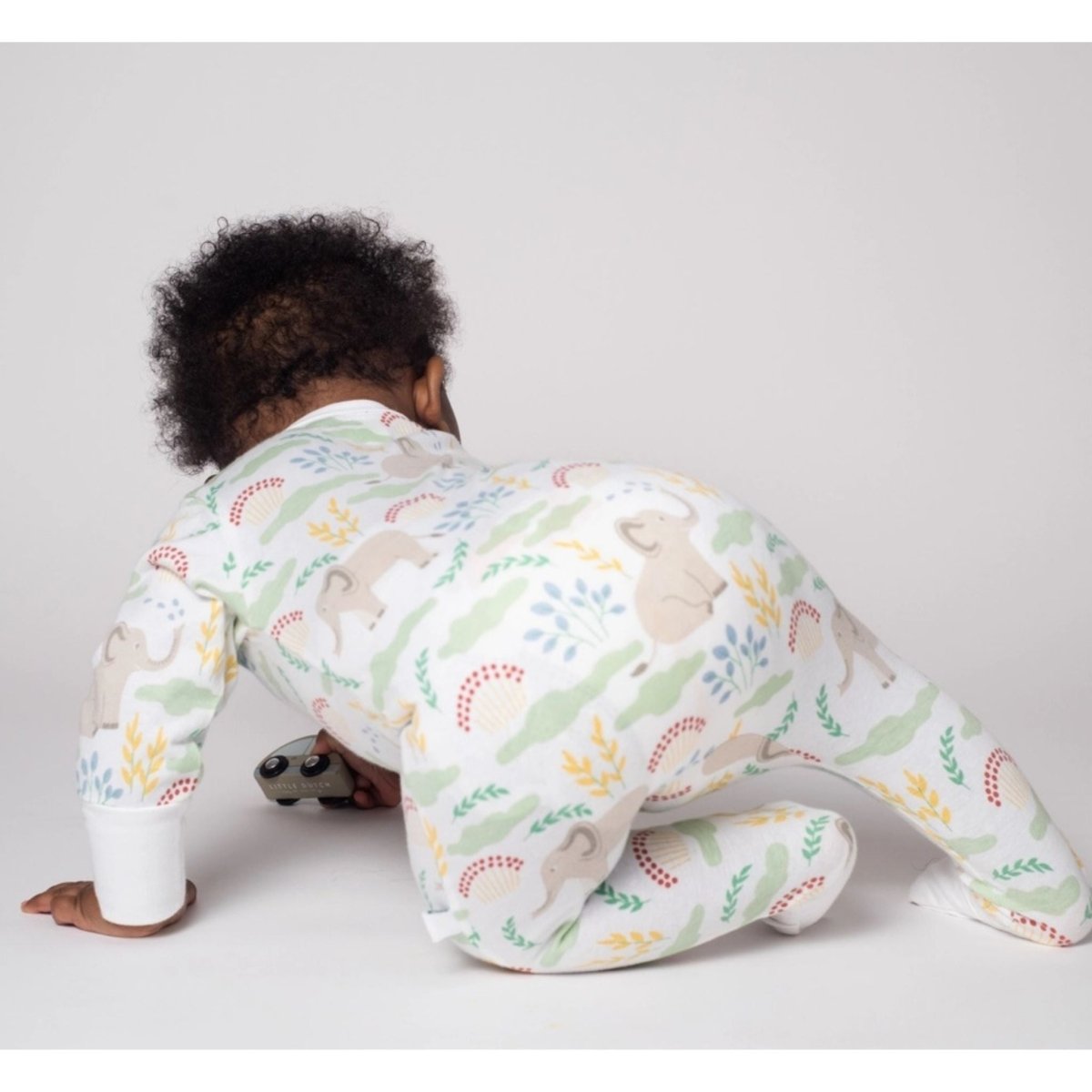Grow with Me Elephant Romper Sleeper in 100% Organic Cotton on baby crawling. - Little Gift Nook