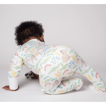 Grow with Me Elephant Romper Sleeper in 100% Organic Cotton on baby crawling. - Little Gift Nook