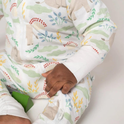 Close up of Grow with Me Elephant Romper Sleeper in 100% Organic Cotton - Little Gift Nook