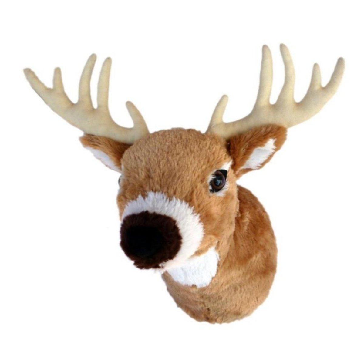 Whitetail Deer Buck Plush Wall Mount. 13" Plush mount with position-able   antlers on a white background. Little Gift Nook.